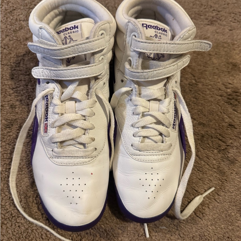 Reebok White Sneakers with Purple Accents